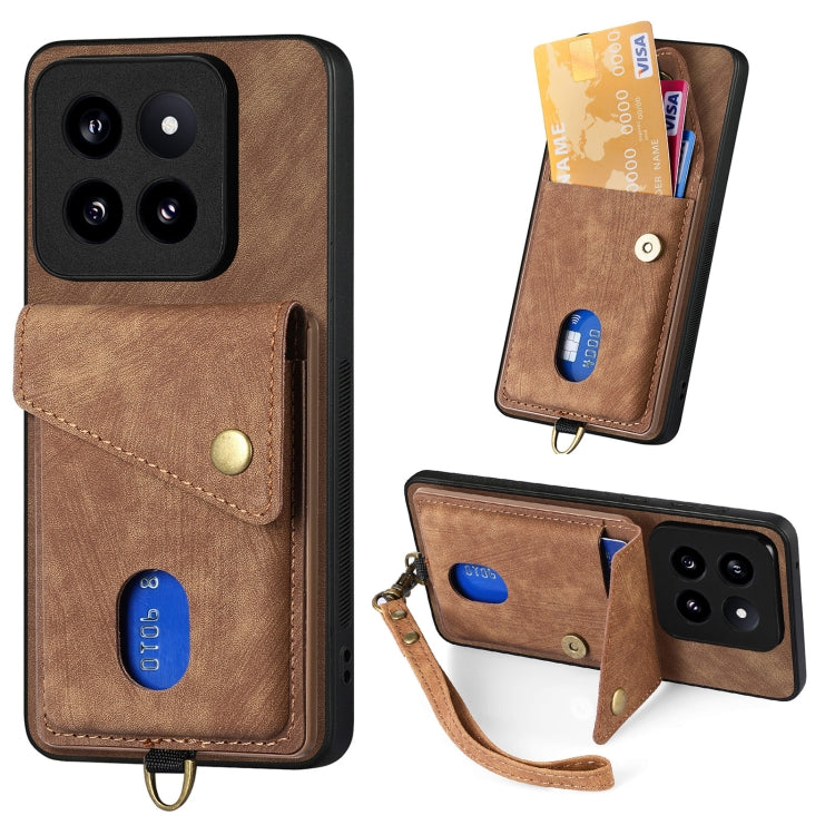 Brown leather fold phone case wallet with card slot and wrist strap