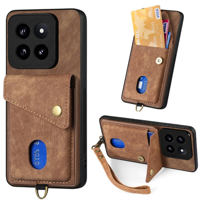 Brown leather fold phone case wallet with card slot and wrist strap