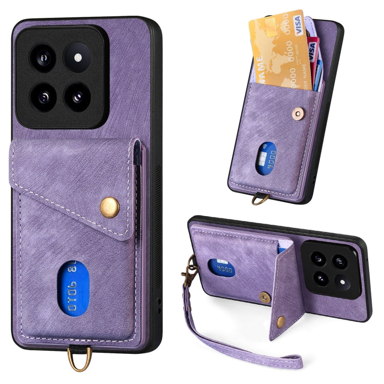 Purple leather fold phone case wallet with card slot and wrist strap