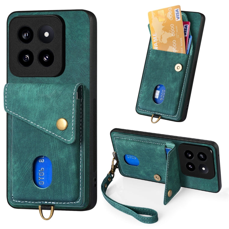 Green leather fold phone case wallet with card slot and wrist strap