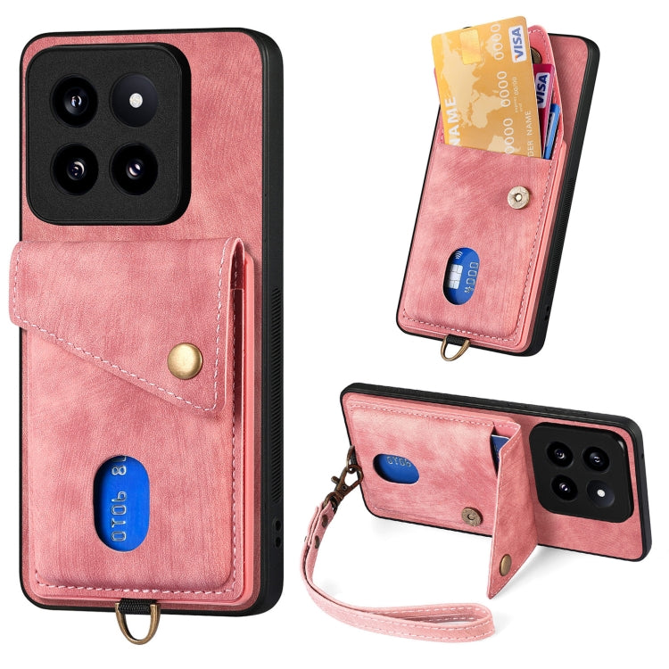 Pink leather fold phone case wallet with card slot and wrist strap