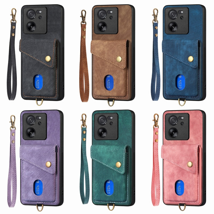 Leather card wallet phone case with strap; multi-color set (black, brown, blue, purple, green, pink)