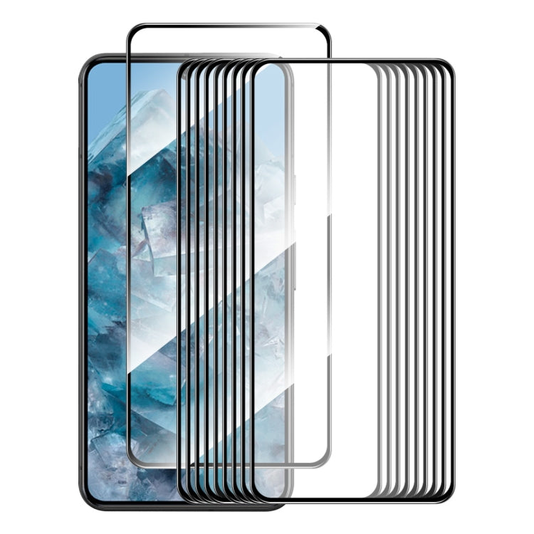 Tempered glass screen protectors with full adhesive coverage, stack of 10