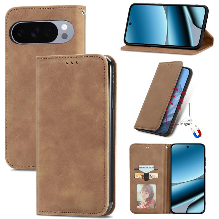Retro Skin Feel Magnetic Flip Leather Phone Case, For Google Pixel 11 Pro XL, For Google Pixel 10a, For Google Pixel 10 Pro XL, For Google Pixel 9a, For Google Pixel 9 Pro XL, For Google Pixel 8a, For Google Pixel 8 Pro, For Google Pixel 8             ...