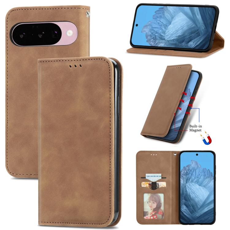 Retro Skin Feel Magnetic Flip Leather Phone Case, For Google Pixel 11 Pro XL, For Google Pixel 10a, For Google Pixel 10 Pro XL, For Google Pixel 9a, For Google Pixel 9 Pro XL, For Google Pixel 8a, For Google Pixel 8 Pro, For Google Pixel 8             ...