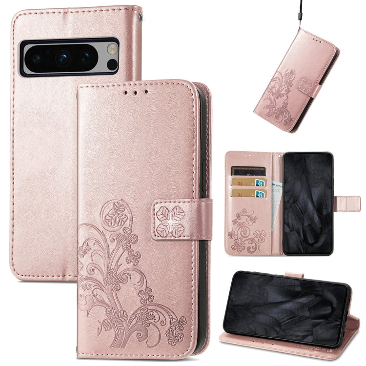 Four-leaf Clasp Embossed Buckle Leather Phone Case, For Google Pixel 11 Pro XL, For Google Pixel 9 Pro XL, For Google Pixel 9, For Google Pixel 8a, For Google Pixel 8 Pro, For Google  Pixel 8