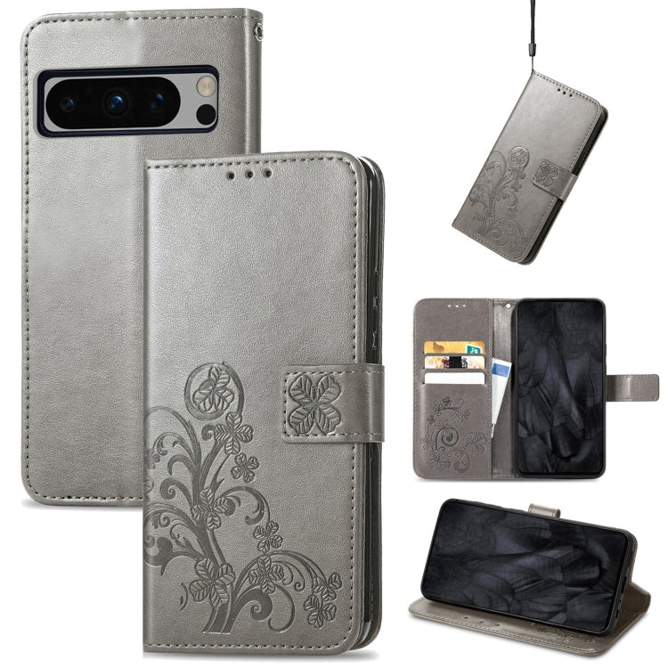 Four-leaf Clasp Embossed Buckle Leather Phone Case, For Google Pixel 11 Pro XL, For Google Pixel 9 Pro XL, For Google Pixel 9, For Google Pixel 8a, For Google Pixel 8 Pro, For Google  Pixel 8