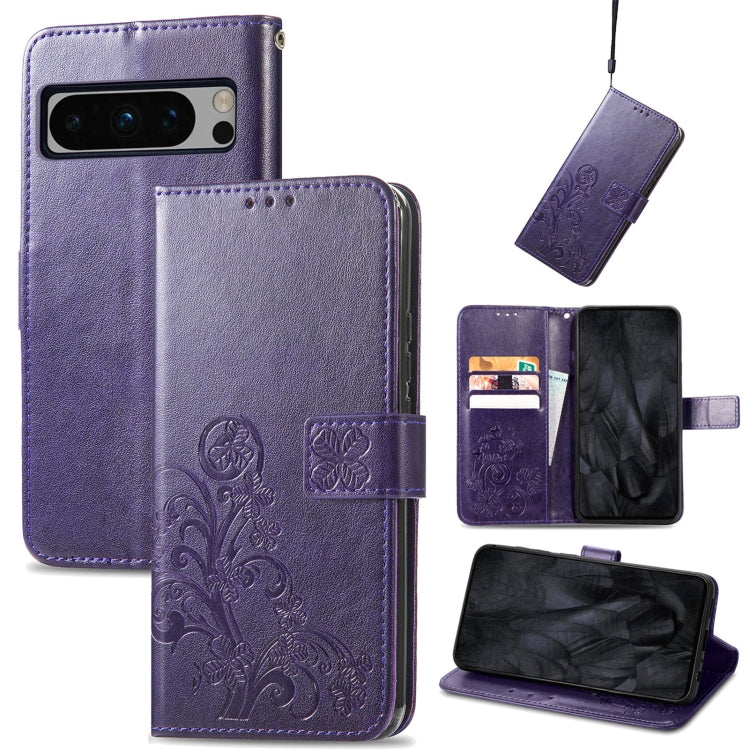 Four-leaf Clasp Embossed Buckle Leather Phone Case, For Google Pixel 11 Pro XL, For Google Pixel 9 Pro XL, For Google Pixel 9, For Google Pixel 8a, For Google Pixel 8 Pro, For Google  Pixel 8