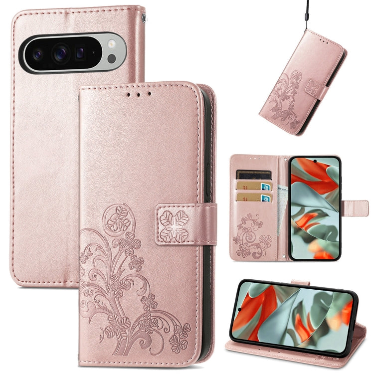 Four-leaf Clasp Embossed Buckle Leather Phone Case, For Google Pixel 11 Pro XL, For Google Pixel 9 Pro XL, For Google Pixel 9, For Google Pixel 8a, For Google Pixel 8 Pro, For Google  Pixel 8