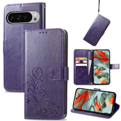 Four-leaf Clasp Embossed Buckle Leather Phone Case, For Google Pixel 11 Pro XL, For Google Pixel 9 Pro XL, For Google Pixel 9, For Google Pixel 8a, For Google Pixel 8 Pro, For Google  Pixel 8
