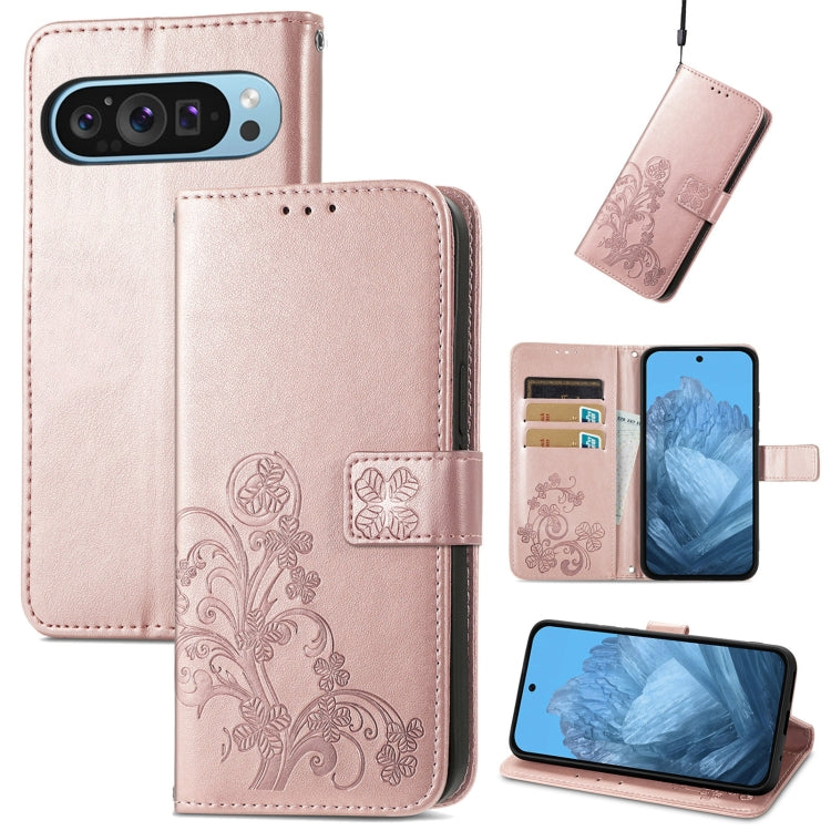Four-leaf Clasp Embossed Buckle Leather Phone Case, For Google Pixel 11 Pro XL, For Google Pixel 9 Pro XL, For Google Pixel 9, For Google Pixel 8a, For Google Pixel 8 Pro, For Google  Pixel 8
