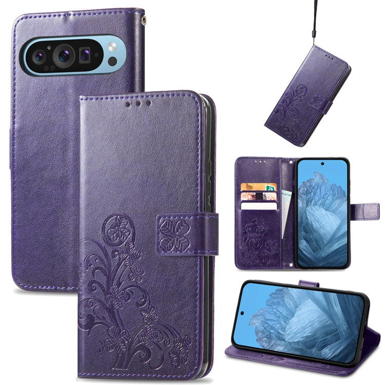 Four-leaf Clasp Embossed Buckle Leather Phone Case, For Google Pixel 11 Pro XL, For Google Pixel 9 Pro XL, For Google Pixel 9, For Google Pixel 8a, For Google Pixel 8 Pro, For Google  Pixel 8