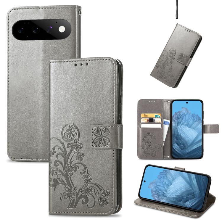 Four-leaf Clasp Embossed Buckle Leather Phone Case, For Google Pixel 11 Pro XL, For Google Pixel 9 Pro XL, For Google Pixel 9, For Google Pixel 8a, For Google Pixel 8 Pro, For Google  Pixel 8
