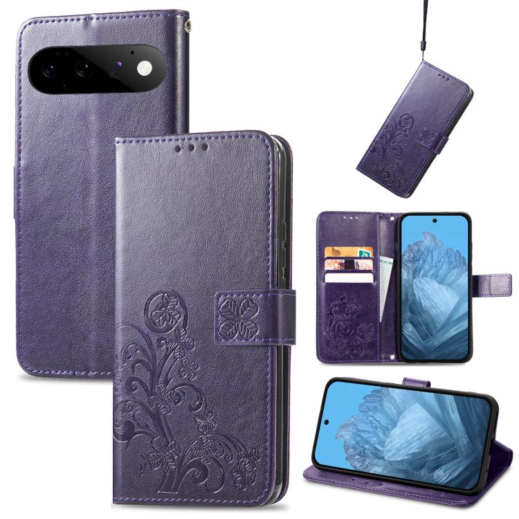 Four-leaf Clasp Embossed Buckle Leather Phone Case, For Google Pixel 11 Pro XL, For Google Pixel 9 Pro XL, For Google Pixel 9, For Google Pixel 8a, For Google Pixel 8 Pro, For Google  Pixel 8