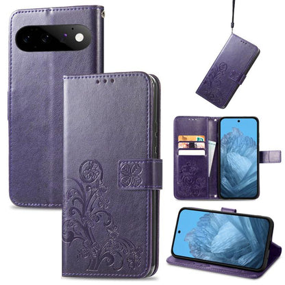 Four-leaf Clasp Embossed Buckle Leather Phone Case, For Google Pixel 11 Pro XL, For Google Pixel 9 Pro XL, For Google Pixel 9, For Google Pixel 8a, For Google Pixel 8 Pro, For Google  Pixel 8