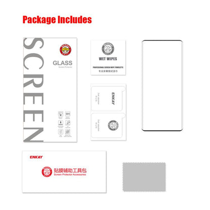 Screen protector package includes tempered glass, wipes, tools, and microfiber cloth
