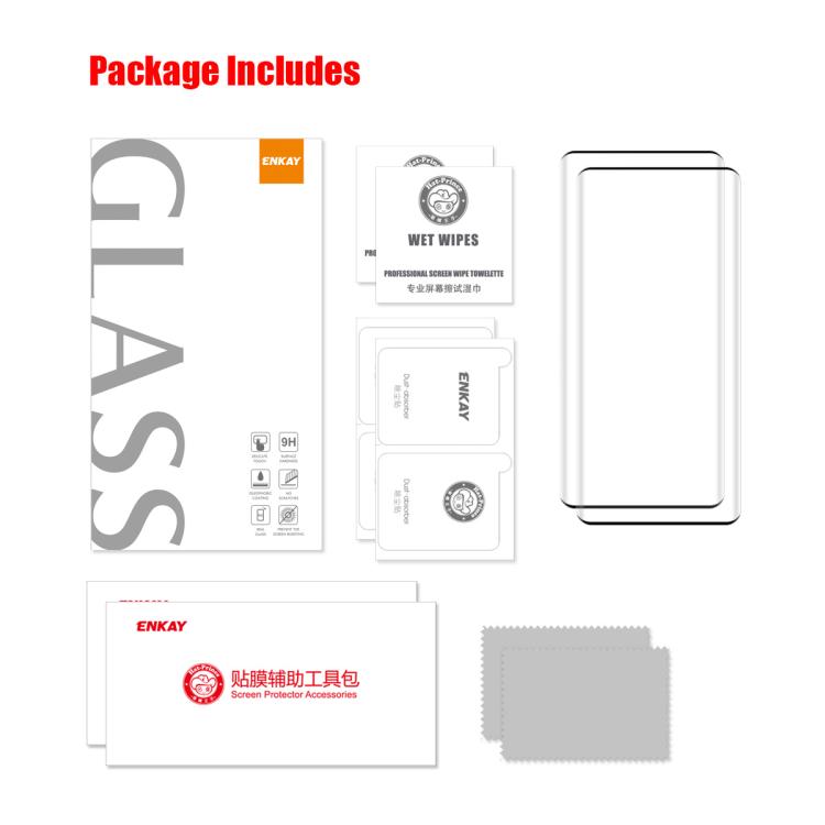 Tempered glass screen protector (2-pack) package includes cleaning wipes and tools