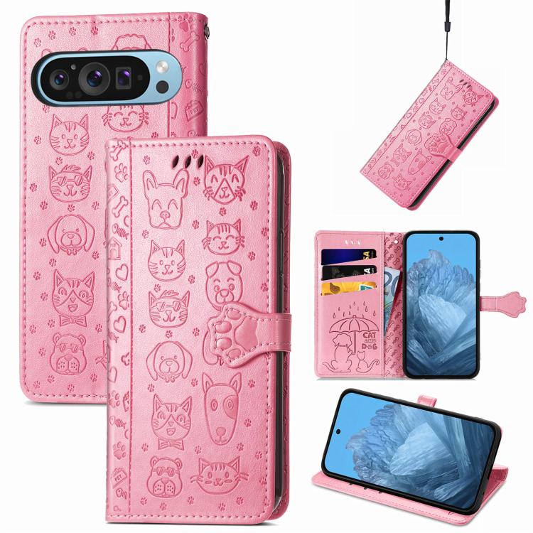 Cat and Dog Embossed Leather Phone Case, For Google Pixel 5, For Google Pixel 5 XL, For Google Pixel 11 / 11 Pro, For Google Pixel 10 / 10 Pro, For Google Pixel 9 / 9 Pro
