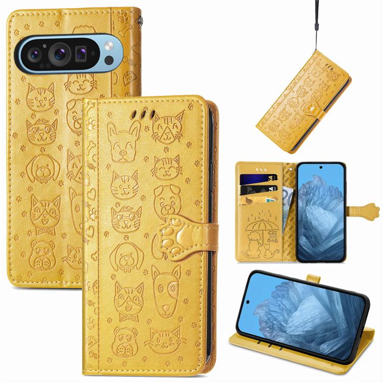 Cat and Dog Embossed Leather Phone Case, For Google Pixel 5, For Google Pixel 5 XL, For Google Pixel 11 / 11 Pro, For Google Pixel 10 / 10 Pro, For Google Pixel 9 / 9 Pro