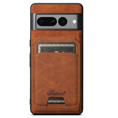 Detachable wallet phone case, tan textured leather with card slots and metal frame