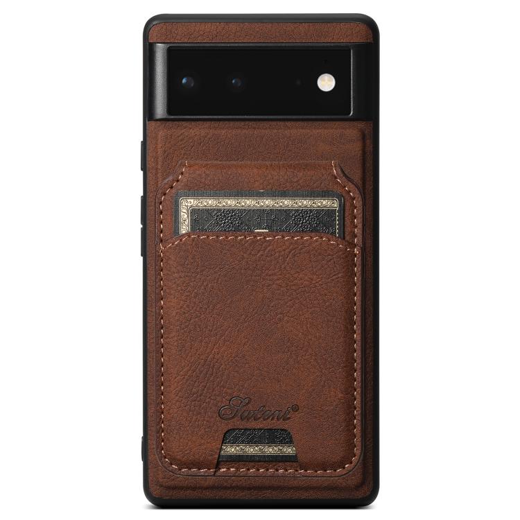 Leather-texture detachable wallet phone case with card pocket, dark brown finish