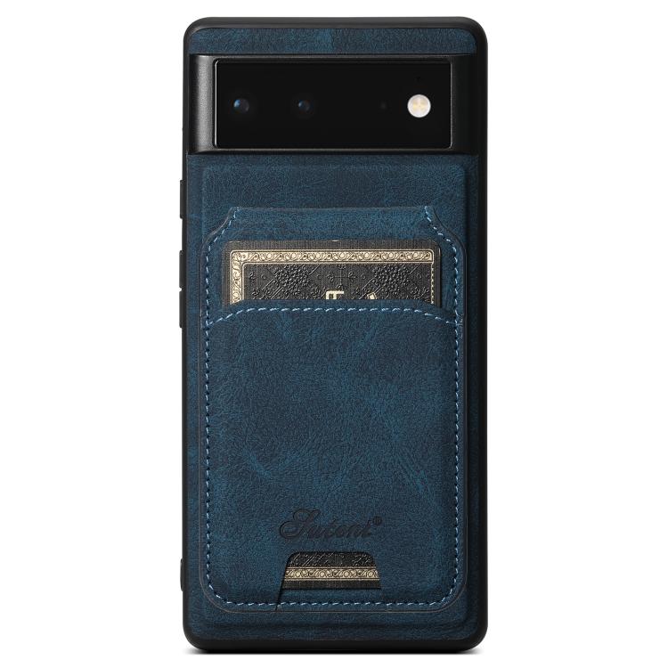 Blue litchi-textured leather detachable wallet phone case with front card pocket