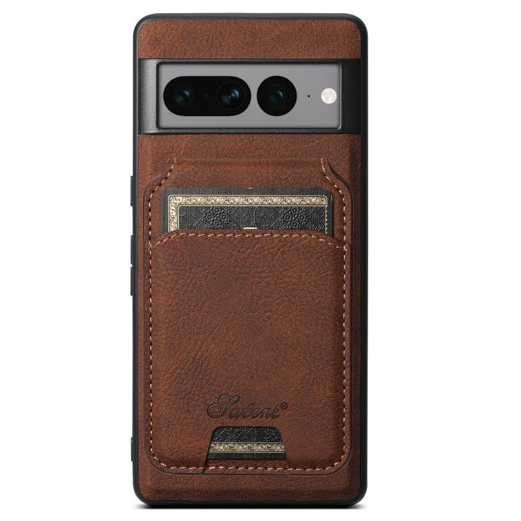 Leather-texture detachable wallet phone case with card pocket, brown leather finish