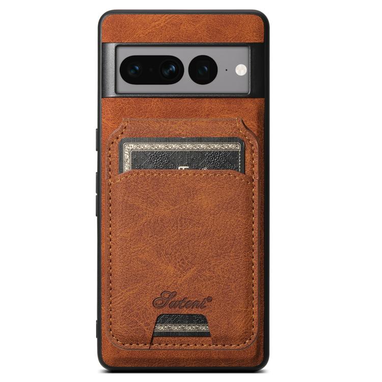 Leather-texture detachable wallet phone case with card pocket, tan/brown finish