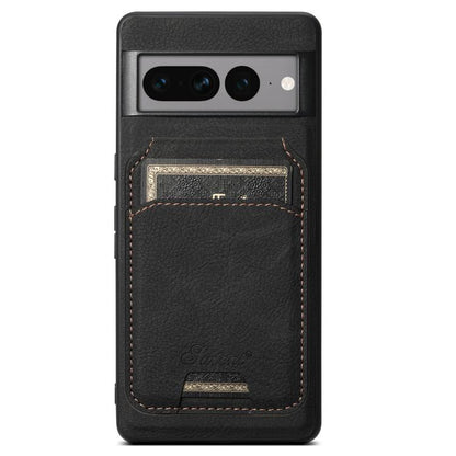 Black leather detachable wallet phone case, back view with card slot