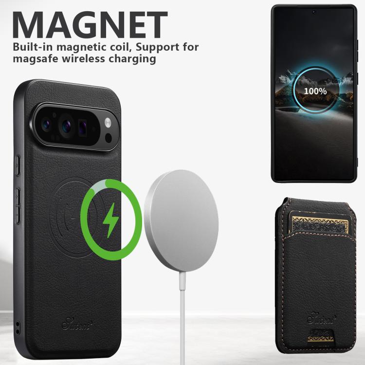 Black leather detachable wallet phone case with card slot for secure wireless charging