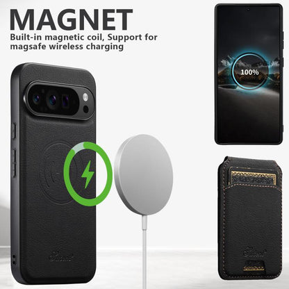 Black leather detachable wallet phone case with card slot for secure wireless charging