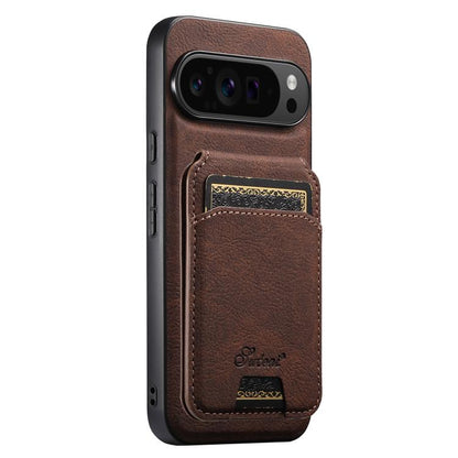 Brown leather detachable wallet phone case with card slot and stitched edges