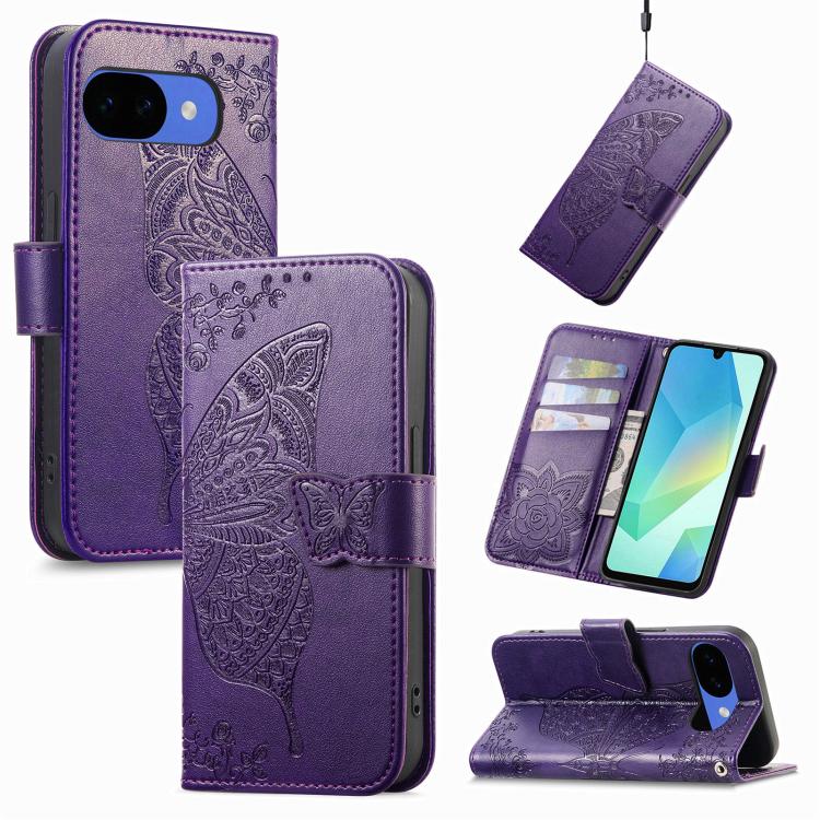 Butterfly Love Flower Embossed Leather Phone Case, For Google Pixel 11 Pro XL, For Google Pixel 10a, For Google Pixel 10 Pro XL, For Google Pixel 9a, For Google Pixel 9 Pro XL, For Google Pixel 8a, For Google Pixel 11 / 11 Pro                          ...