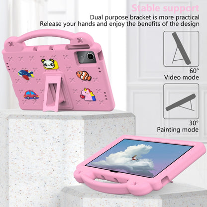 Pink EVA tablet case with dual-position kickstand and cartoon animal patches
