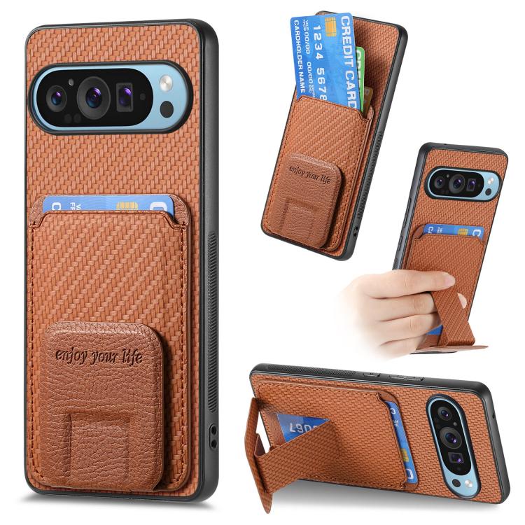 Carbon Fiber Card Bag Fold Stand Phone Case, For Google Pixel 11 Pro XL, For Google Pixel 11, For Google Pixel 11 Pro, For Google Pixel 10 Pro XL, For Google Pixel 9a, For Google Pixel 9 Pro XL, For Google Pixel 8 Pro, For Google Pixel 8               ...