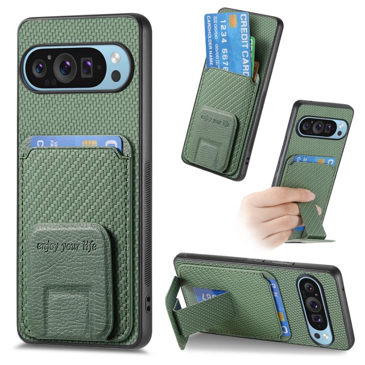 Carbon Fiber Card Bag Fold Stand Phone Case, For Google Pixel 11 Pro XL, For Google Pixel 11, For Google Pixel 11 Pro, For Google Pixel 10 Pro XL, For Google Pixel 9a, For Google Pixel 9 Pro XL, For Google Pixel 8 Pro, For Google Pixel 8               ...