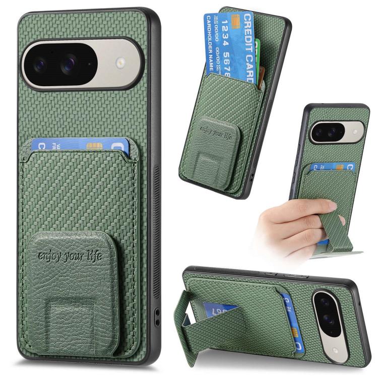 Carbon Fiber Card Bag Fold Stand Phone Case, For Google Pixel 11 Pro XL, For Google Pixel 11, For Google Pixel 11 Pro, For Google Pixel 10 Pro XL, For Google Pixel 9a, For Google Pixel 9 Pro XL, For Google Pixel 8 Pro, For Google Pixel 8               ...