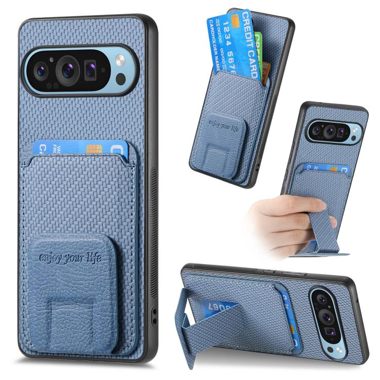 Carbon Fiber Card Bag Fold Stand Phone Case, For Google Pixel 11 Pro XL, For Google Pixel 11, For Google Pixel 11 Pro, For Google Pixel 10 Pro XL, For Google Pixel 9a, For Google Pixel 9 Pro XL, For Google Pixel 8 Pro, For Google Pixel 8               ...