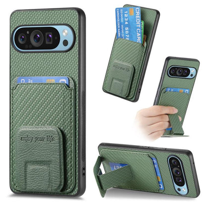 Carbon Fiber Card Bag Fold Stand Phone Case, For Google Pixel 11 Pro XL, For Google Pixel 11, For Google Pixel 11 Pro, For Google Pixel 10 Pro XL, For Google Pixel 9a, For Google Pixel 9 Pro XL, For Google Pixel 8 Pro, For Google Pixel 8               ...