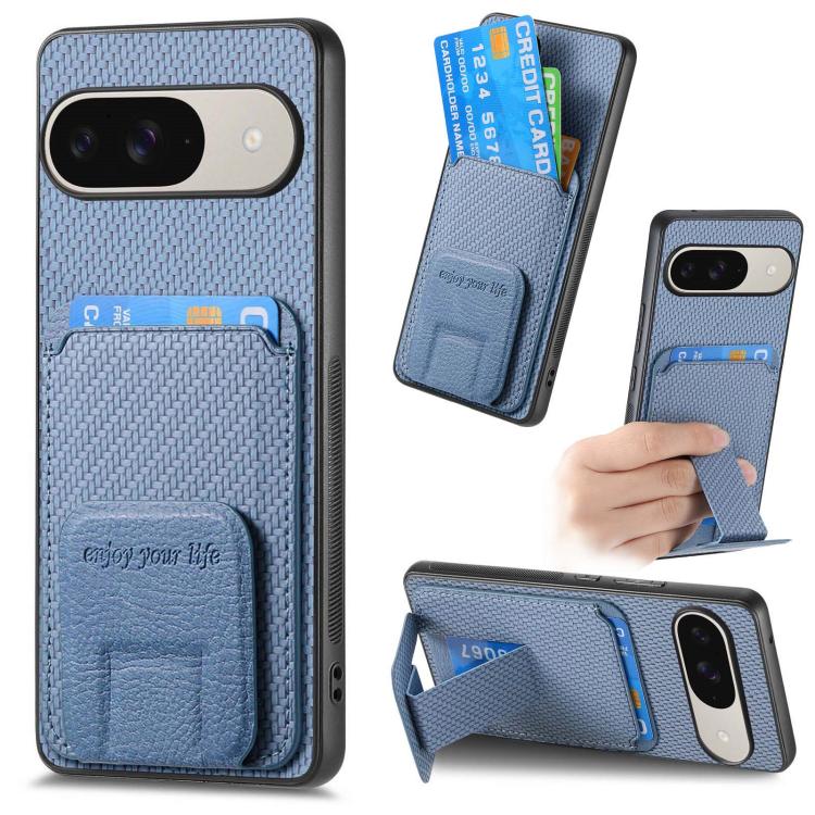 Carbon Fiber Card Bag Fold Stand Phone Case, For Google Pixel 11 Pro XL, For Google Pixel 11, For Google Pixel 11 Pro, For Google Pixel 10 Pro XL, For Google Pixel 9a, For Google Pixel 9 Pro XL, For Google Pixel 8 Pro, For Google Pixel 8               ...