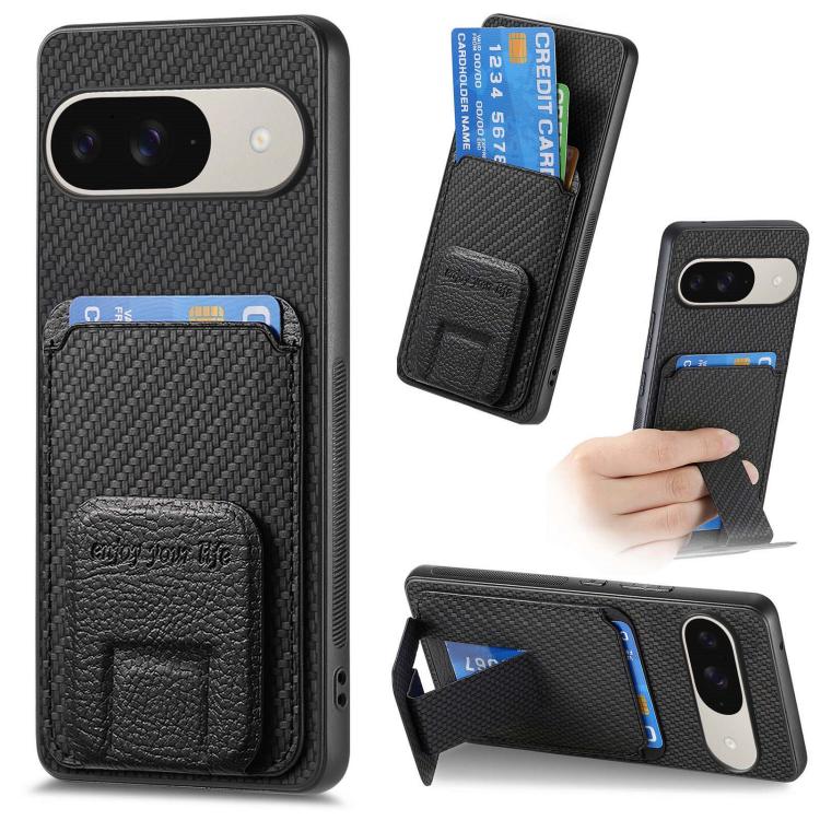 Carbon Fiber Card Bag Fold Stand Phone Case, For Google Pixel 11 Pro XL, For Google Pixel 11, For Google Pixel 11 Pro, For Google Pixel 10 Pro XL, For Google Pixel 9a, For Google Pixel 9 Pro XL, For Google Pixel 8 Pro, For Google Pixel 8               ...