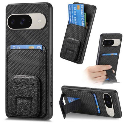 Carbon Fiber Card Bag Fold Stand Phone Case, For Google Pixel 11 Pro XL, For Google Pixel 11, For Google Pixel 11 Pro, For Google Pixel 10 Pro XL, For Google Pixel 9a, For Google Pixel 9 Pro XL, For Google Pixel 8 Pro, For Google Pixel 8               ...