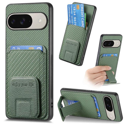 Carbon Fiber Card Bag Fold Stand Phone Case, For Google Pixel 11 Pro XL, For Google Pixel 11, For Google Pixel 11 Pro, For Google Pixel 10 Pro XL, For Google Pixel 9a, For Google Pixel 9 Pro XL, For Google Pixel 8 Pro, For Google Pixel 8               ...