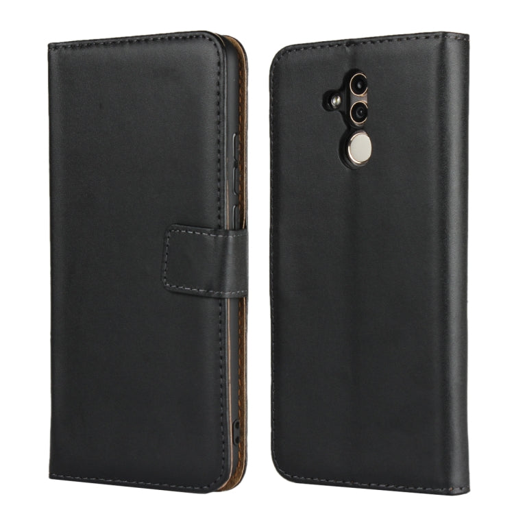 Leather phone flip wallet holster for Huawei Mate 20 Lite, black, front and back view