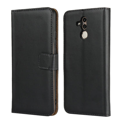 Leather phone flip wallet holster for Huawei Mate 20 Lite, black, front and back view