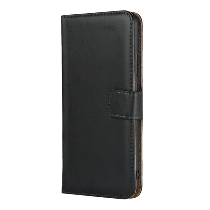 Black leather phone flip wallet holster for Huawei Mate 20 Lite, side with closure strap