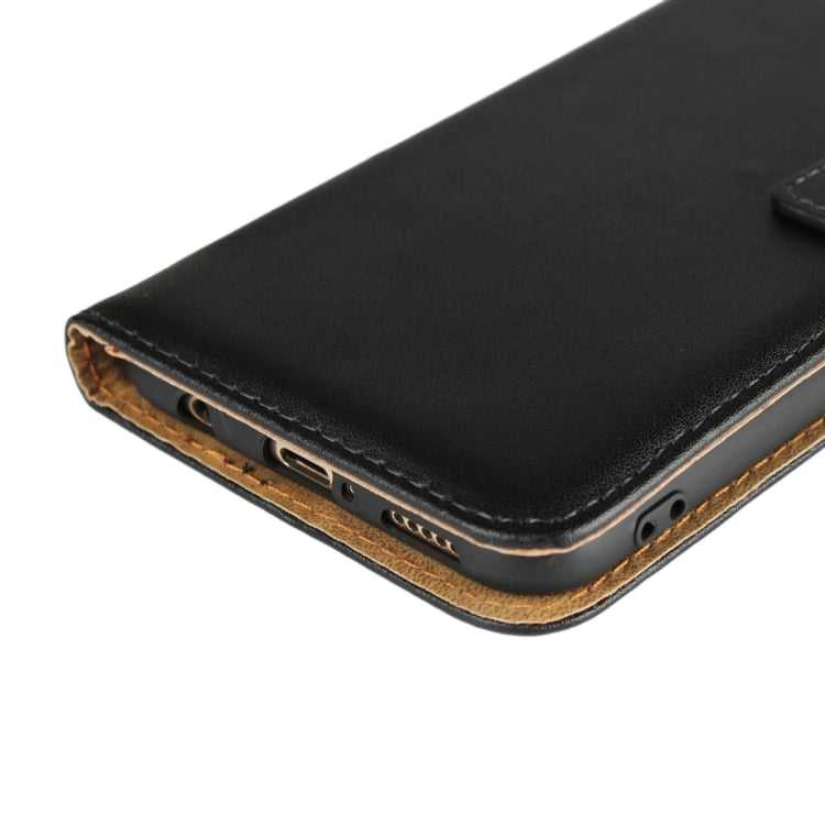 Black leather phone flip wallet holster for Huawei Mate 20 Lite, bottom port cutouts visible