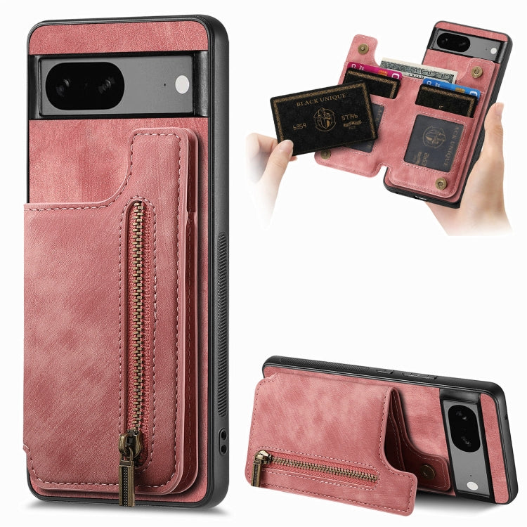 Retro Leather Zipper Wallet Back Phone Case, For Google Pixel 6, For Google Pixel 10 / 10 Pro