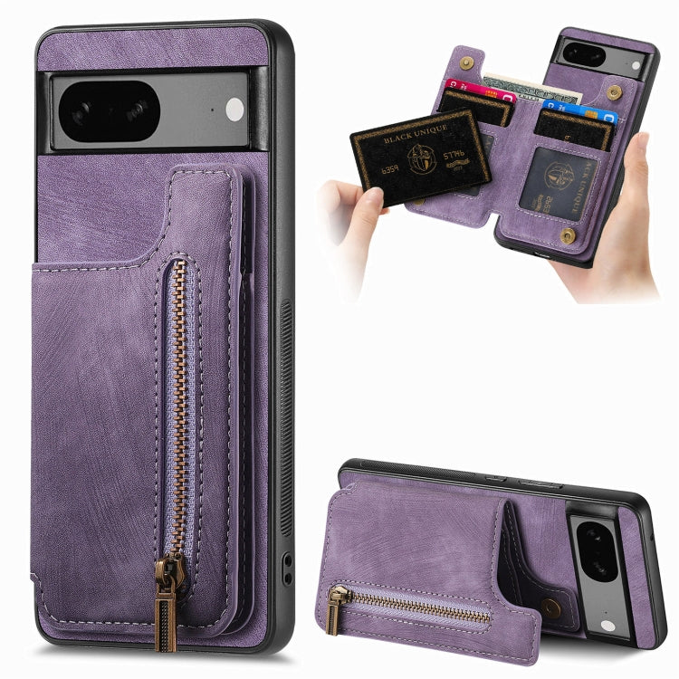 Retro Leather Zipper Wallet Back Phone Case, For Google Pixel 6, For Google Pixel 10 / 10 Pro