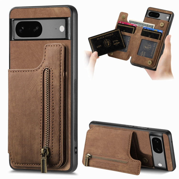 Retro Leather Zipper Wallet Back Phone Case, For Google Pixel 6, For Google Pixel 10 / 10 Pro